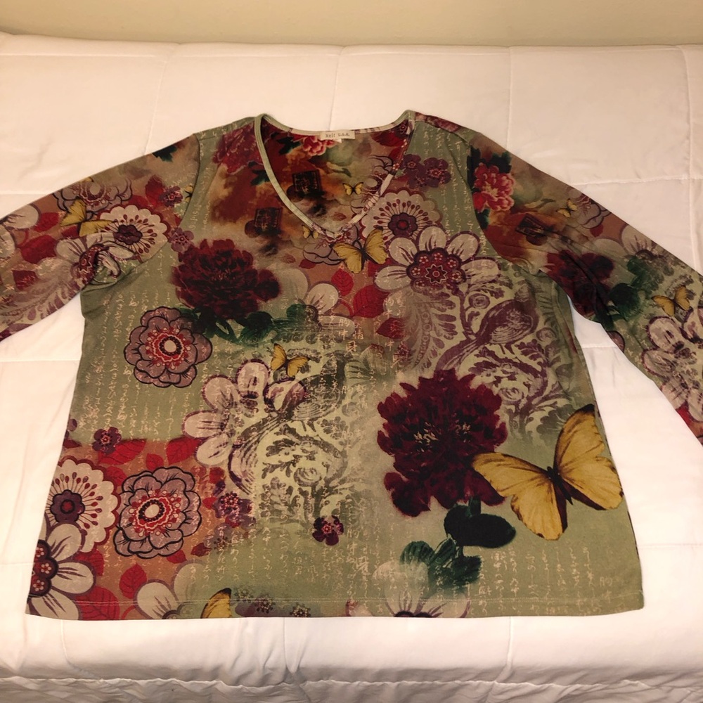 Blouse, v-neck, colorful Chic Floral, long sleeves